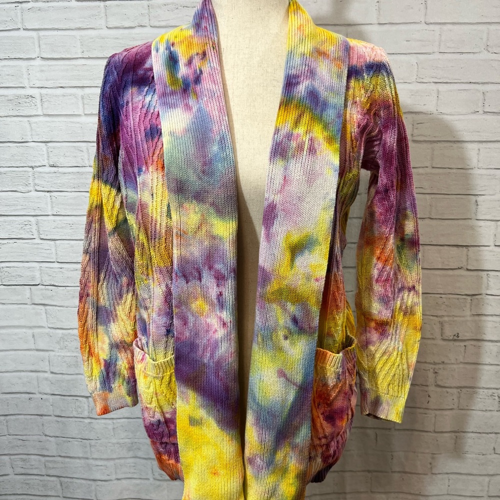 Handmade OOAK ice dye tie dye cardigan sweater